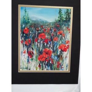 Floral Painting, Litho,Signed Bonnie Junell,  " Explosion of Poppies "